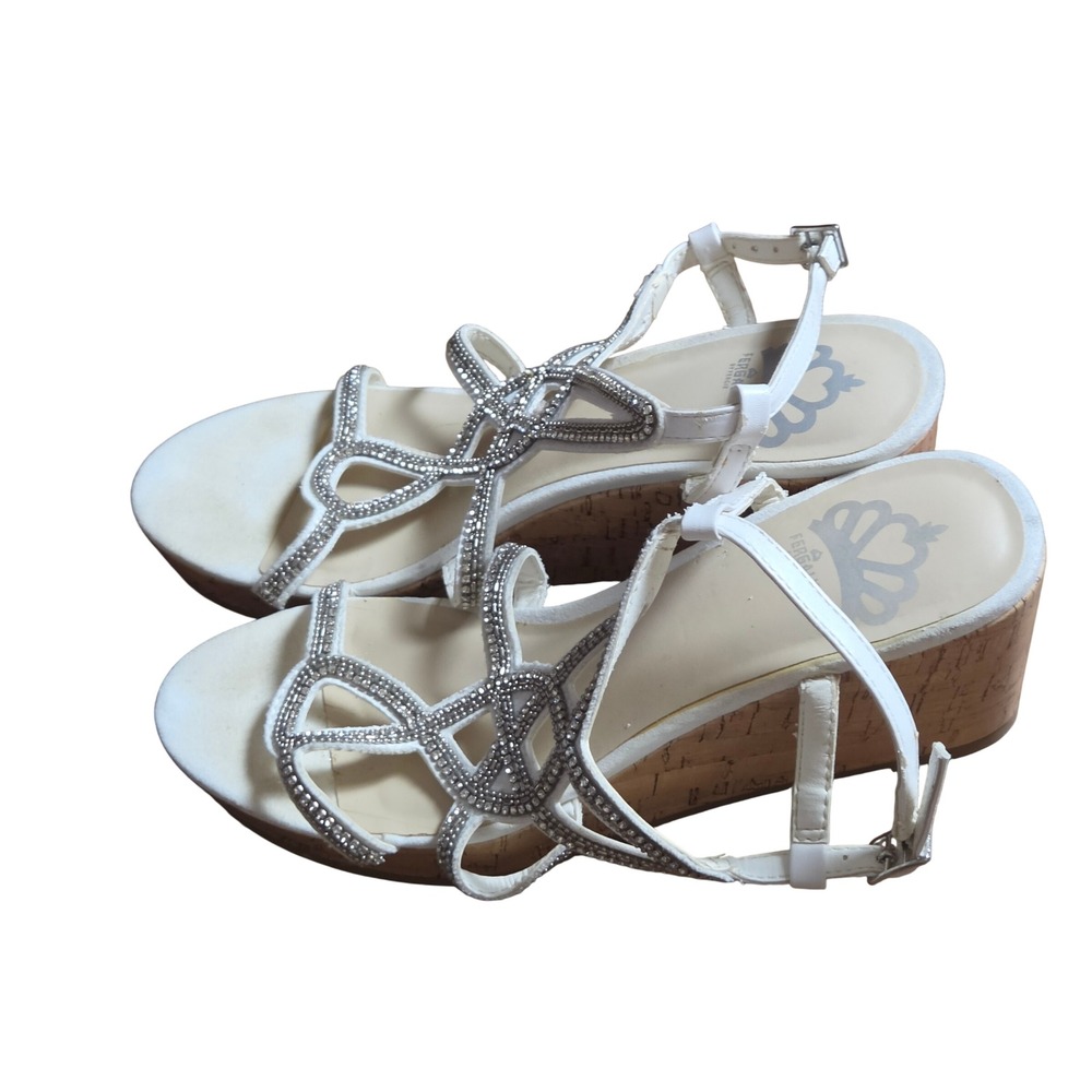 Fergalicious Womens Mimic Wedge Sandals Rhinestone 6M Boho Glam Resort Chic